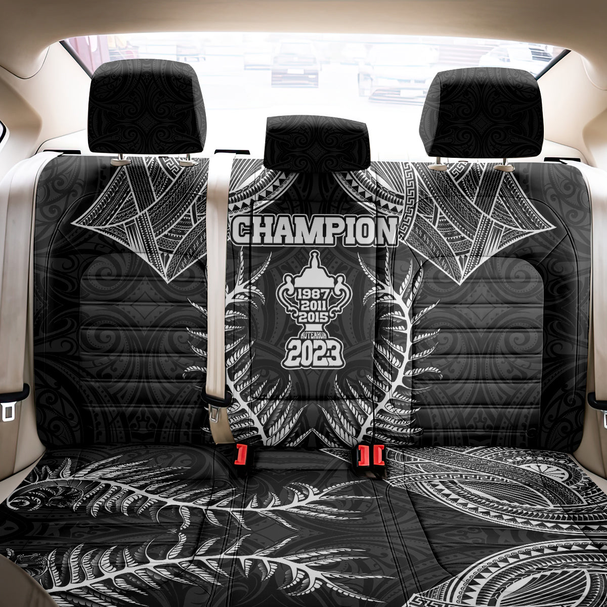 New Zealand Rugby Back Car Seat Cover Aotearoa Champion Cup History with Silver Fern LT03 - Polynesian Pride