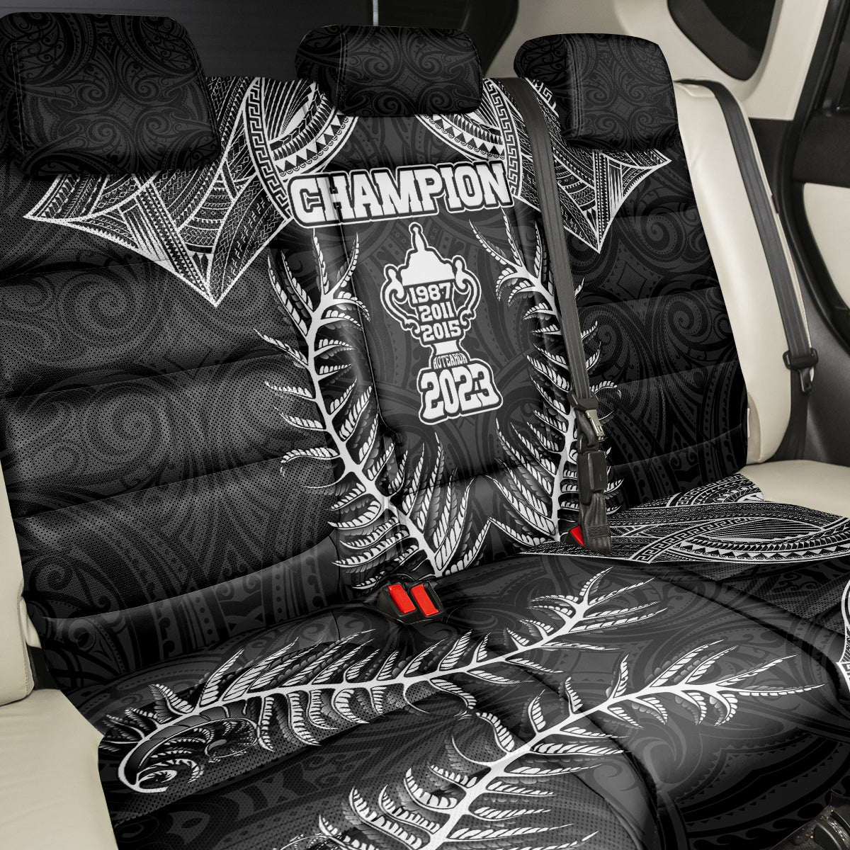 New Zealand Rugby Back Car Seat Cover Aotearoa Champion Cup History with Silver Fern LT03 - Polynesian Pride