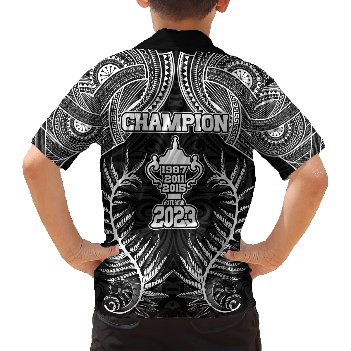 New Zealand Rugby Family Matching Summer Maxi Dress and Hawaiian Shirt Aotearoa Champion Cup History with Silver Fern LT03 - Polynesian Pride