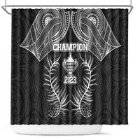 New Zealand Rugby Shower Curtain Aotearoa Champion Cup History with Silver Fern LT03 Black - Polynesian Pride