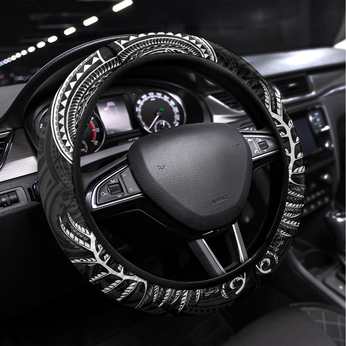 New Zealand Rugby Steering Wheel Cover Aotearoa Champion Cup History with Silver Fern LT03 Universal Fit Black - Polynesian Pride