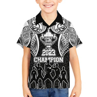Personalised New Zealand Rugby Family Matching Short Sleeve Bodycon Dress and Hawaiian Shirt Aotearoa Champion Cup History with Haka Dance LT03 Son's Shirt Black - Polynesian Pride