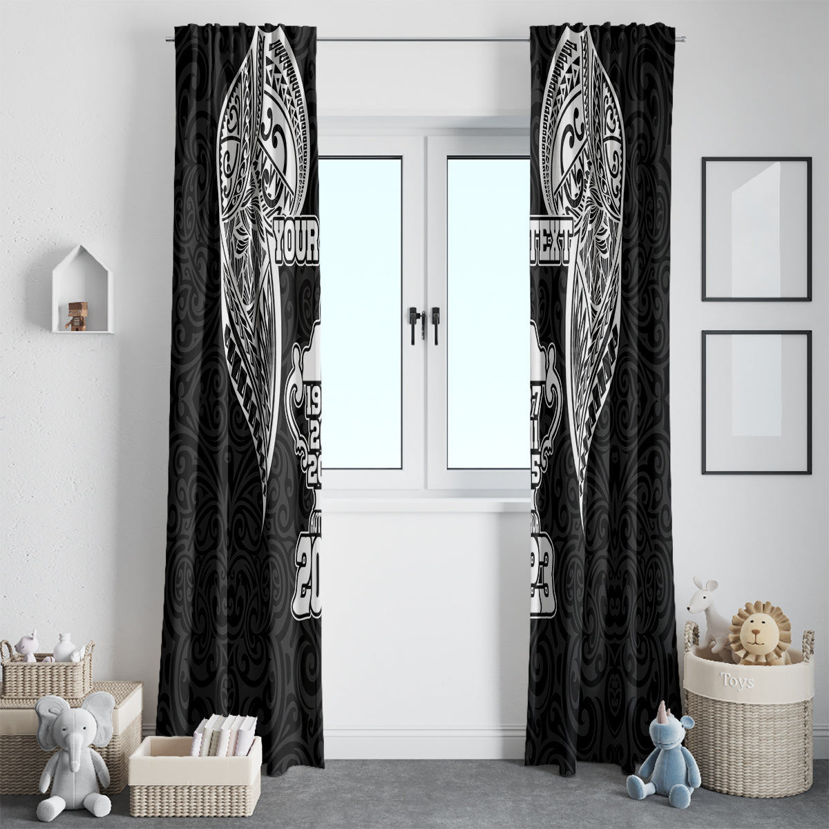 Personalised New Zealand Rugby Window Curtain Aotearoa Champion Cup History with Haka Dance LT03 - Polynesian Pride