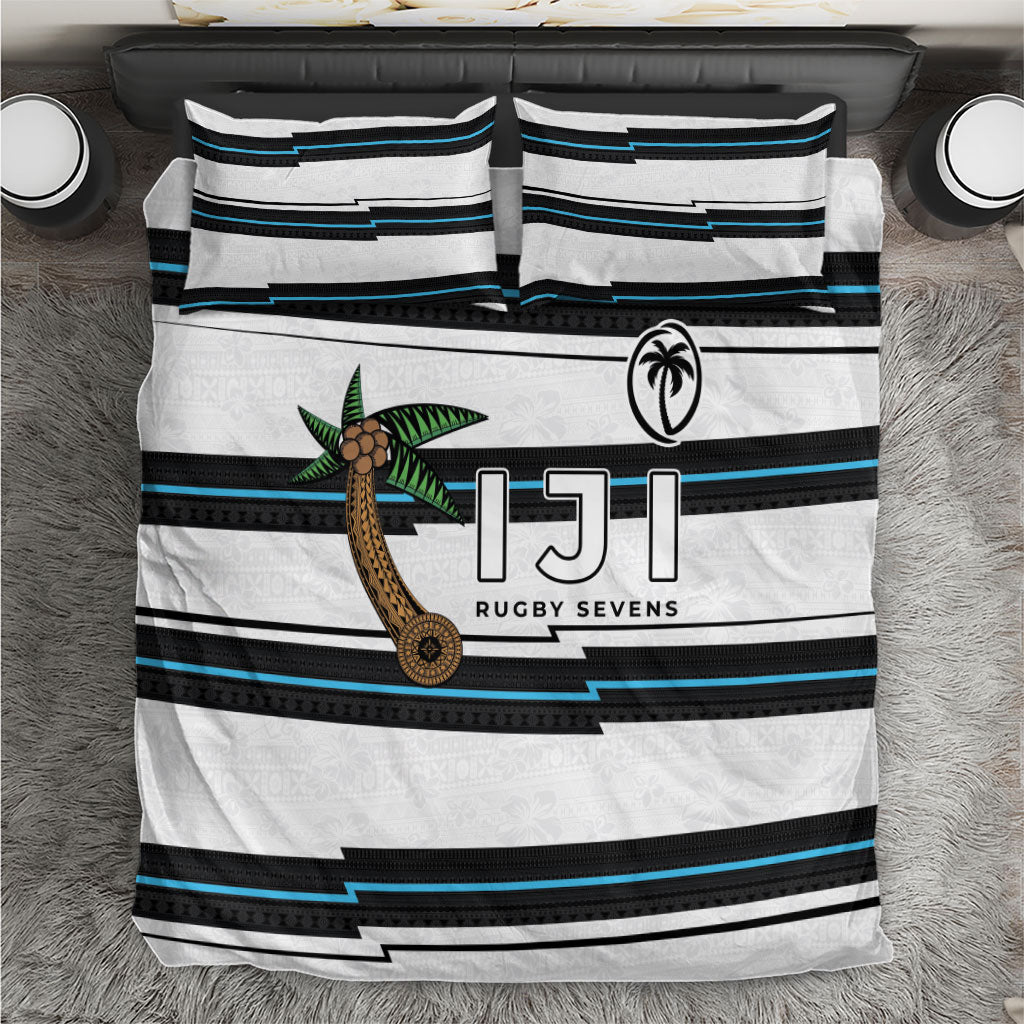 Fijian Rugby Sevens Bedding Set Masi Tapa Pattern Stripes Sporty Style LT03 White - Polynesian Pride