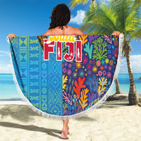Fijian Coral Reef Beach Blanket with Traditional Tapa Pattern Split Style LT03 - Polynesian Pride