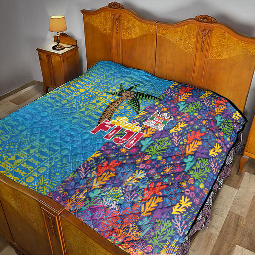 Fijian Coral Reef Quilt with Traditional Tapa Pattern Split Style LT03 - Polynesian Pride