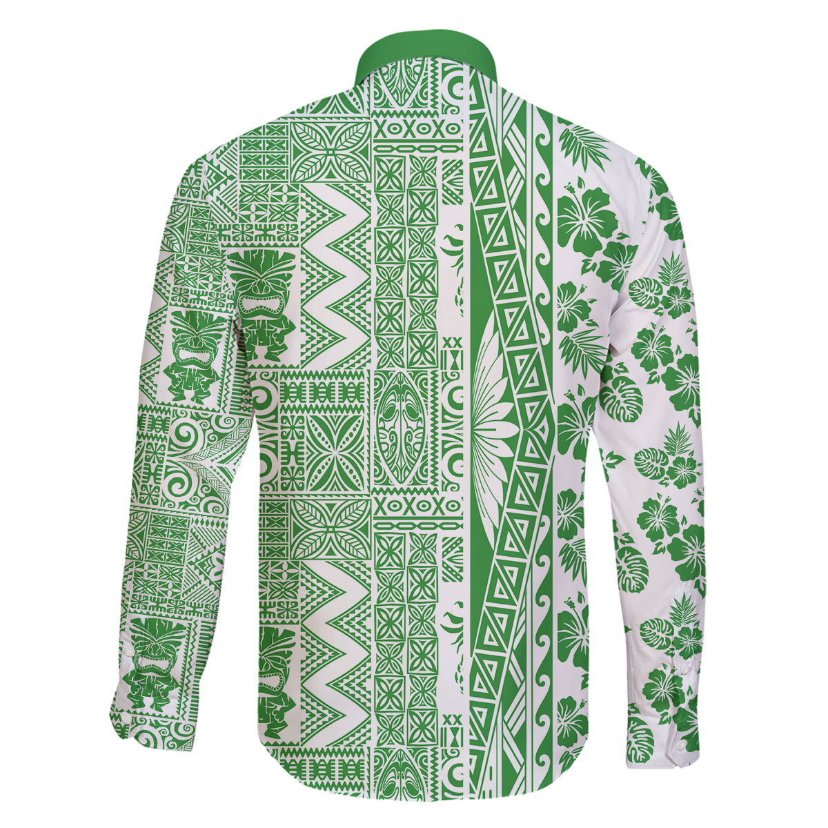 Hawaii Family Matching Summer Maxi Dress and Hawaiian Shirt Aloha Tropical Plants Tribal Pattern Green Version LT03 - Polynesian Pride