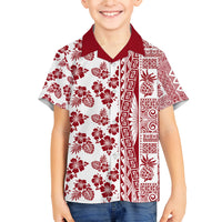 Hawaii Family Matching Off Shoulder Long Sleeve Dress and Hawaiian Shirt Aloha Tropical Plants Tribal Pattern Red Version LT03 Son's Shirt Red - Polynesian Pride