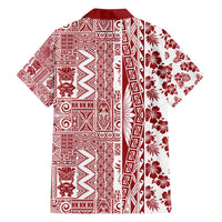 Hawaii Family Matching Off Shoulder Short Dress and Hawaiian Shirt Aloha Tropical Plants Tribal Pattern Red Version LT03 - Polynesian Pride