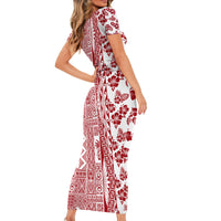 Hawaii Family Matching Short Sleeve Bodycon Dress and Hawaiian Shirt Aloha Tropical Plants Tribal Pattern Red Version LT03 - Polynesian Pride