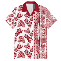 Hawaii Family Matching Summer Maxi Dress and Hawaiian Shirt Aloha Tropical Plants Tribal Pattern Red Version LT03 Dad's Shirt - Short Sleeve Red - Polynesian Pride