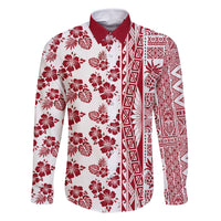 Hawaii Family Matching Summer Maxi Dress and Hawaiian Shirt Aloha Tropical Plants Tribal Pattern Red Version LT03 Dad's Shirt - Long Sleeve Red - Polynesian Pride