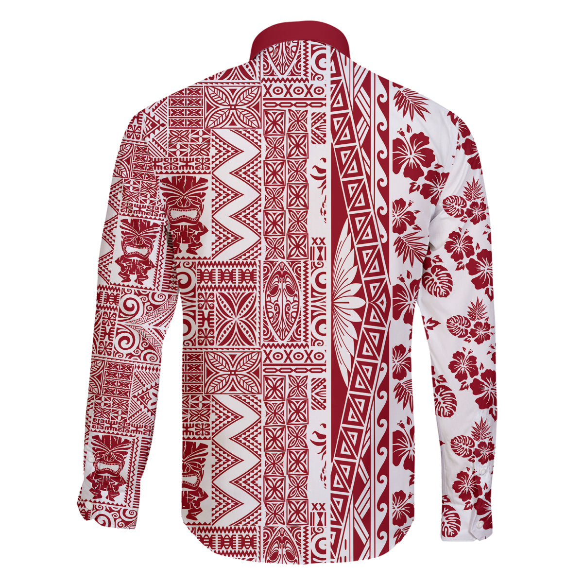 Hawaii Family Matching Tank Maxi Dress and Hawaiian Shirt Aloha Tropical Plants Tribal Pattern Red Version LT03 - Polynesian Pride