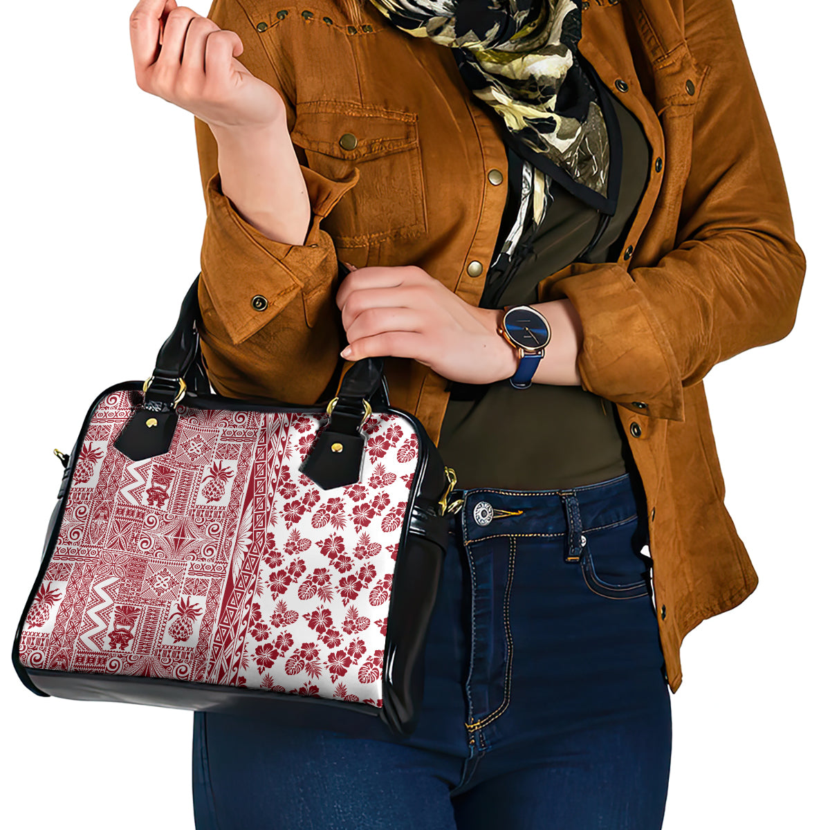 Hawaii Shoulder Handbag Aloha Tropical Plants Tribal Pattern Red Version LT03 - Polynesian Pride