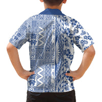 Hawaii Family Matching Off Shoulder Maxi Dress and Hawaiian Shirt Aloha Tropical Plants Tribal Pattern Blue Version LT03 - Polynesian Pride