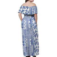 Hawaii Family Matching Off Shoulder Maxi Dress and Hawaiian Shirt Aloha Tropical Plants Tribal Pattern Blue Version LT03 - Polynesian Pride