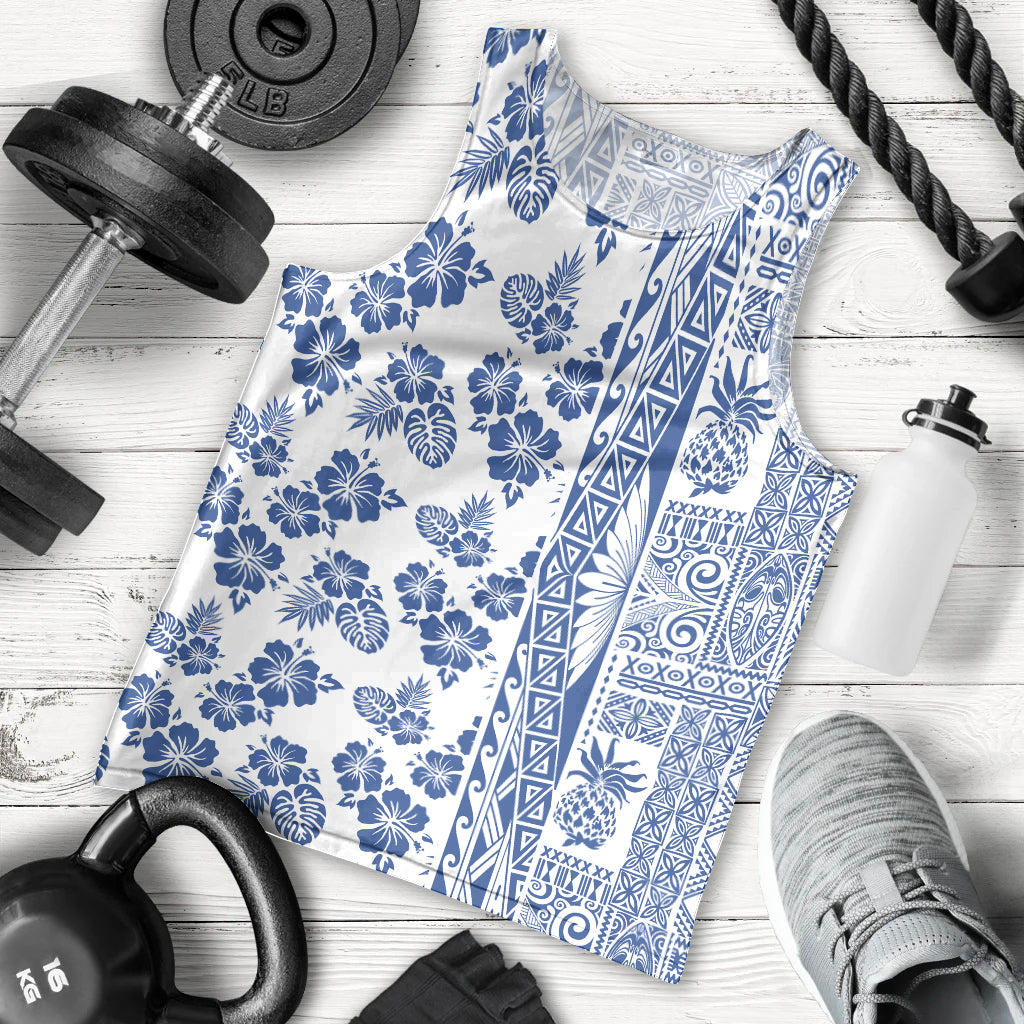 Hawaii Men Tank Top Aloha Tropical Plants Tribal Pattern Blue Version LT03 - Polynesian Pride