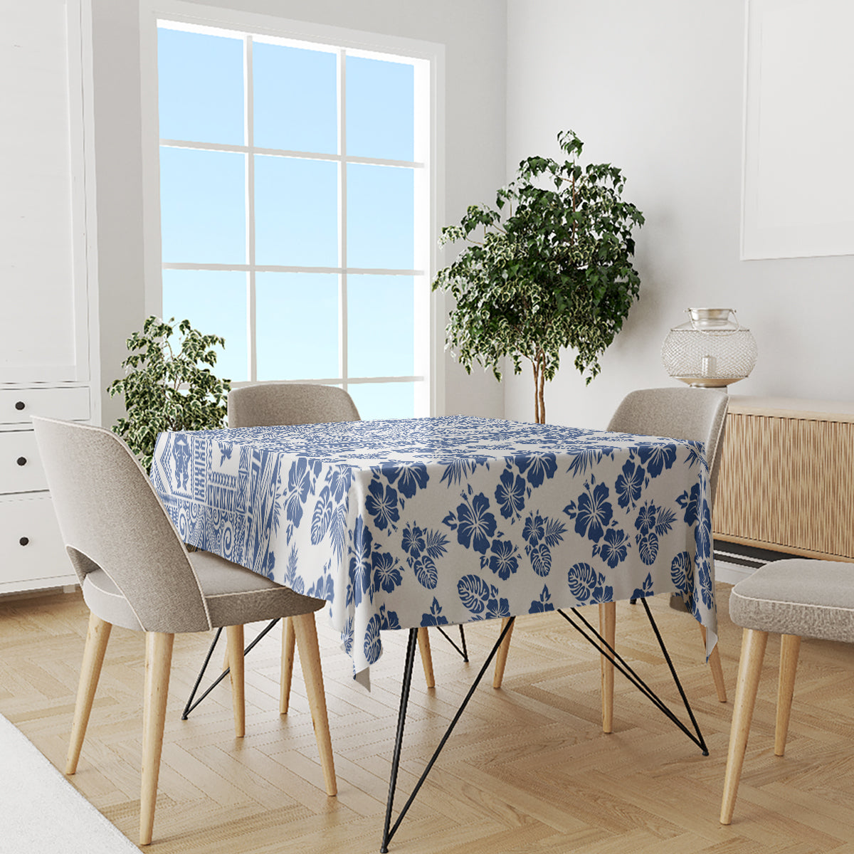Hawaii Tablecloth Aloha Tropical Plants Tribal Pattern Blue Version LT03 - Polynesian Pride
