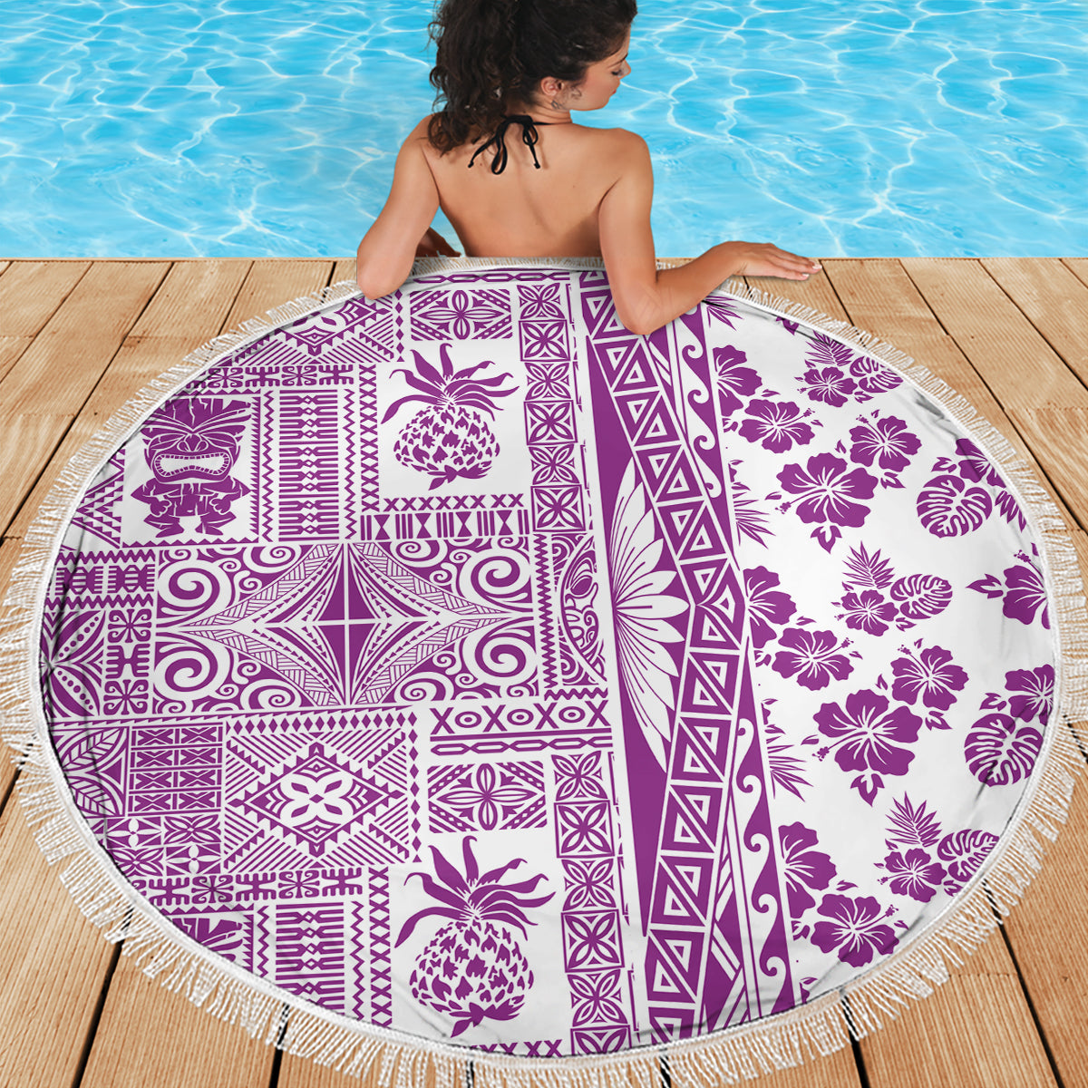 Hawaii Beach Blanket Aloha Tropical Plants Tribal Pattern Pink Version LT03 - Polynesian Pride