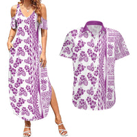Hawaii Couples Matching Summer Maxi Dress and Hawaiian Shirt Aloha Tropical Plants Tribal Pattern Pink Version LT03 Pink - Polynesian Pride