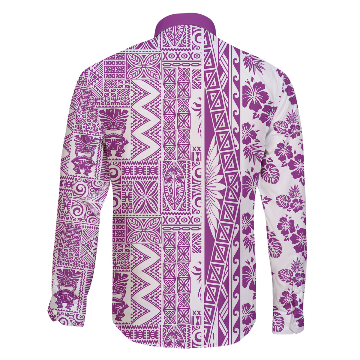 Hawaii Family Matching Long Sleeve Bodycon Dress and Hawaiian Shirt Aloha Tropical Plants Tribal Pattern Pink Version LT03 - Polynesian Pride