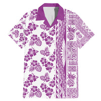Hawaii Family Matching Mermaid Dress and Hawaiian Shirt Aloha Tropical Plants Tribal Pattern Pink Version LT03 Dad's Shirt - Short Sleeve Pink - Polynesian Pride