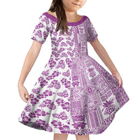 Hawaii Family Matching Off Shoulder Maxi Dress and Hawaiian Shirt Aloha Tropical Plants Tribal Pattern Pink Version LT03 Daughter's Dress Pink - Polynesian Pride