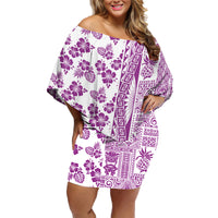 Hawaii Family Matching Off Shoulder Short Dress and Hawaiian Shirt Aloha Tropical Plants Tribal Pattern Pink Version LT03 Mom's Dress Pink - Polynesian Pride