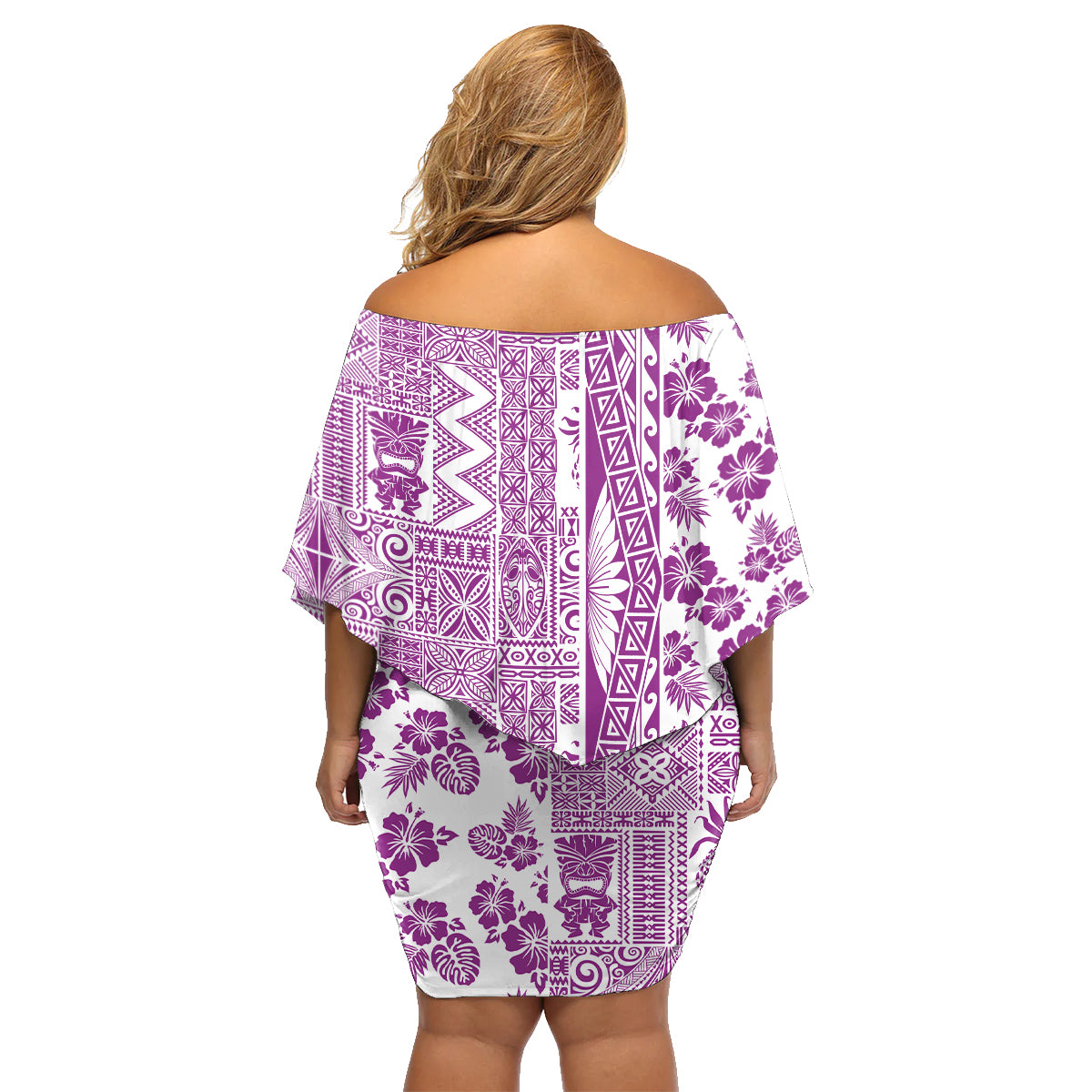 Hawaii Family Matching Off Shoulder Short Dress and Hawaiian Shirt Aloha Tropical Plants Tribal Pattern Pink Version LT03 - Polynesian Pride