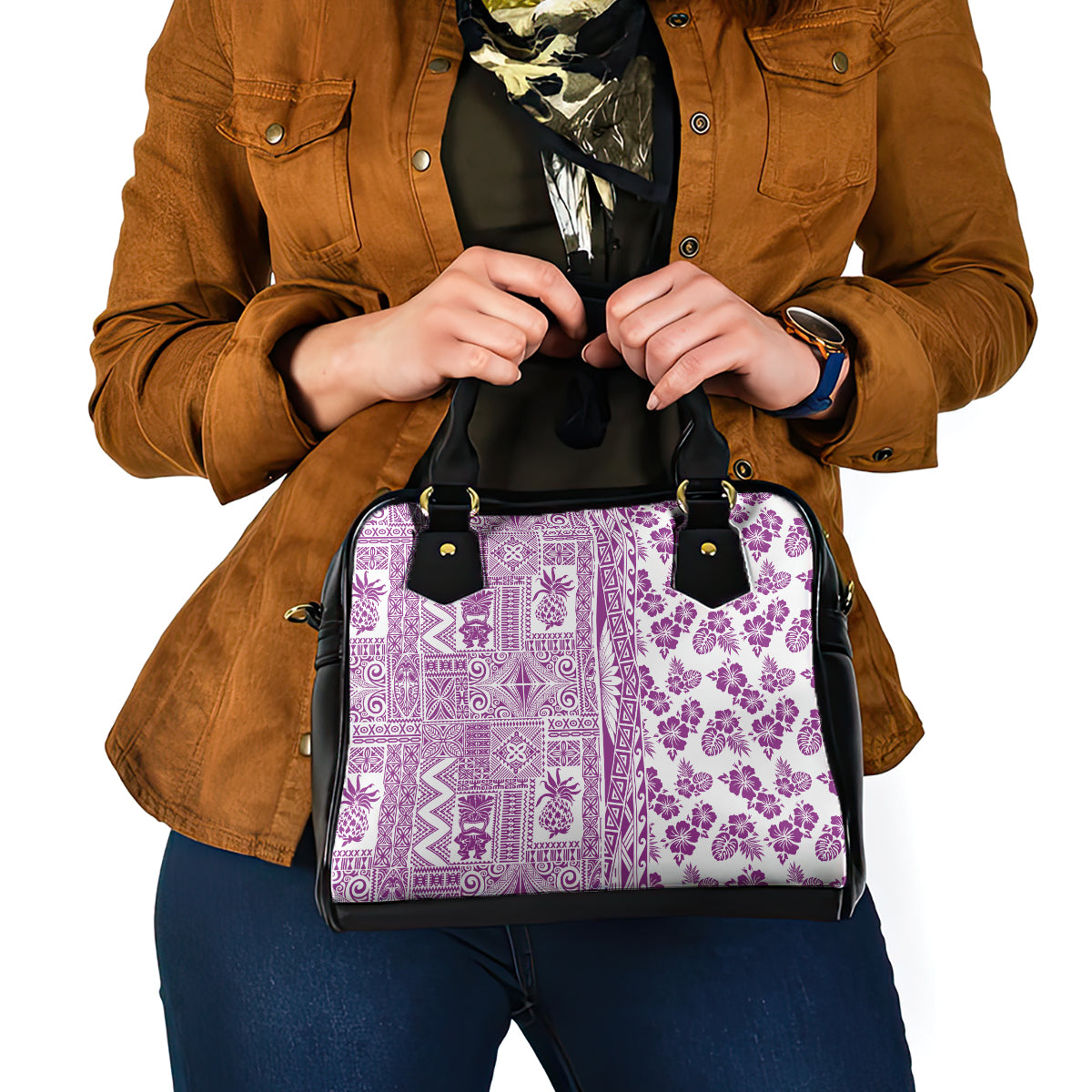 Hawaii Shoulder Handbag Aloha Tropical Plants Tribal Pattern Pink Version LT03 - Polynesian Pride
