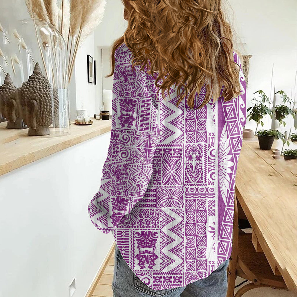 Hawaii Women Casual Shirt Aloha Tropical Plants Tribal Pattern Pink Version LT03 - Polynesian Pride