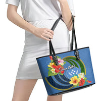 Kosrae Constitution Day Leather Tote Bag Hibiscus Mix Maori Tattoo Pattern LT03 - Polynesian Pride