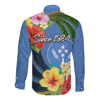 Kosrae Constitution Day Long Sleeve Button Shirt Hibiscus Mix Maori Tattoo Pattern LT03 - Polynesian Pride