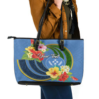 Kosrae Leather Tote Bag Hibiscus Mix Maori Tattoo Pattern LT03 - Polynesian Pride