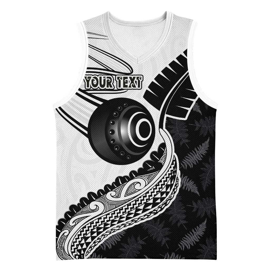 Personalised Aotearoa Lawn Bowls Basketball Jersey Maori and Silver Fern Half Style LT03 Unisex White - Polynesian Pride