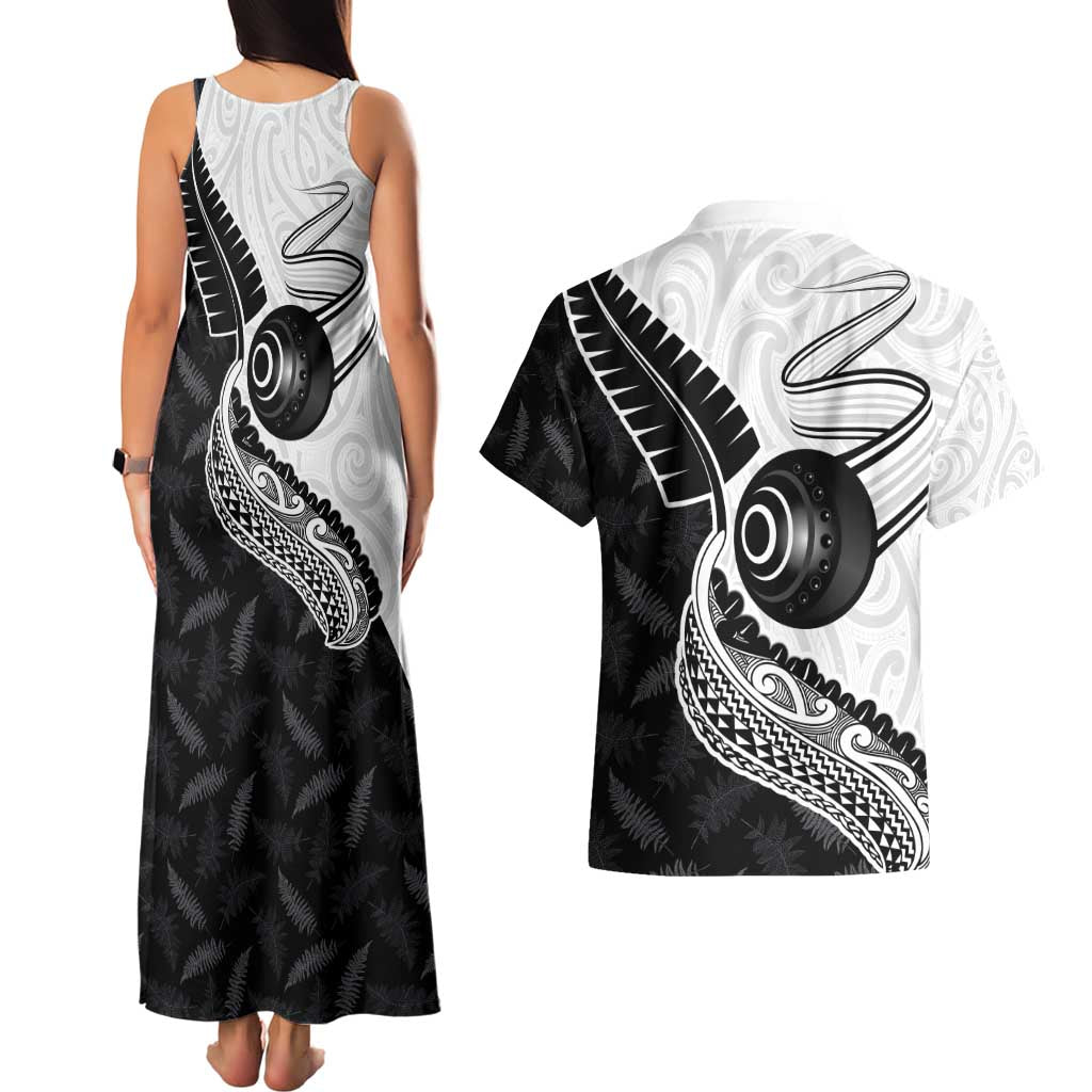Personalised Aotearoa Lawn Bowls Couples Matching Tank Maxi Dress and Hawaiian Shirt Maori and Silver Fern Half Style LT03 - Polynesian Pride