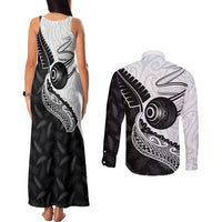 Personalised Aotearoa Lawn Bowls Couples Matching Tank Maxi Dress and Long Sleeve Button Shirt Maori and Silver Fern Half Style LT03 - Polynesian Pride
