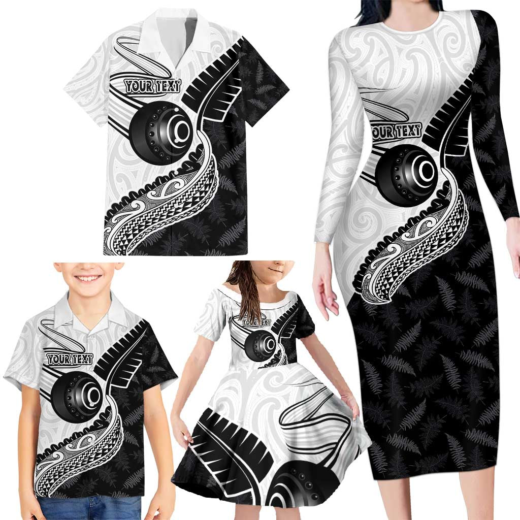 Personalised Aotearoa Lawn Bowls Family Matching Long Sleeve Bodycon Dress and Hawaiian Shirt Maori and Silver Fern Half Style LT03 - Polynesian Pride