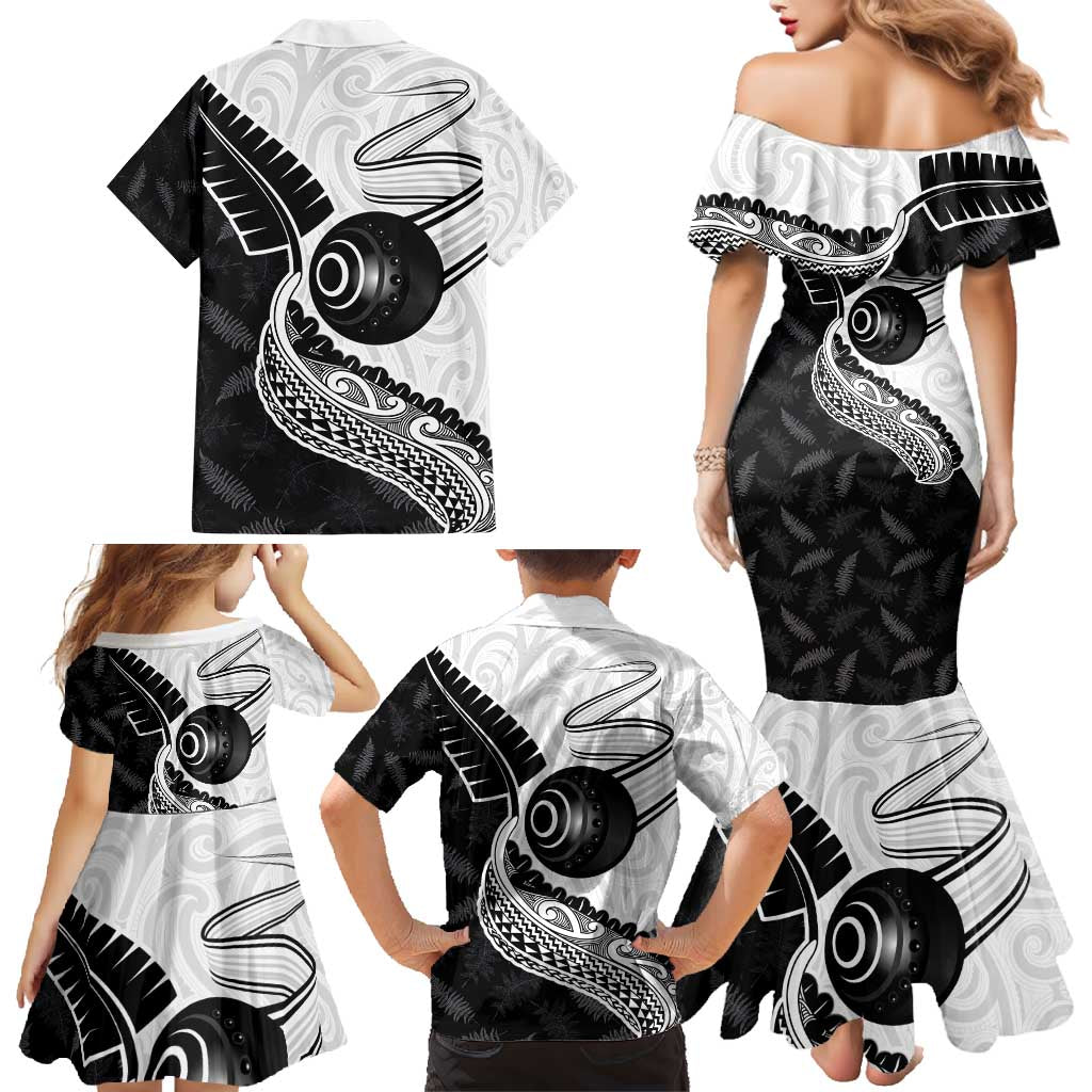 Personalised Aotearoa Lawn Bowls Family Matching Mermaid Dress and Hawaiian Shirt Maori and Silver Fern Half Style LT03 - Polynesian Pride