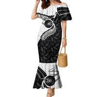 Personalised Aotearoa Lawn Bowls Family Matching Mermaid Dress and Hawaiian Shirt Maori and Silver Fern Half Style LT03 Mom's Dress White - Polynesian Pride