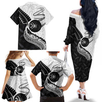 Personalised Aotearoa Lawn Bowls Family Matching Off The Shoulder Long Sleeve Dress and Hawaiian Shirt Maori and Silver Fern Half Style LT03 - Polynesian Pride