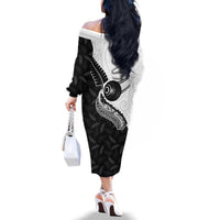 Personalised Aotearoa Lawn Bowls Family Matching Off The Shoulder Long Sleeve Dress and Hawaiian Shirt Maori and Silver Fern Half Style LT03 - Polynesian Pride