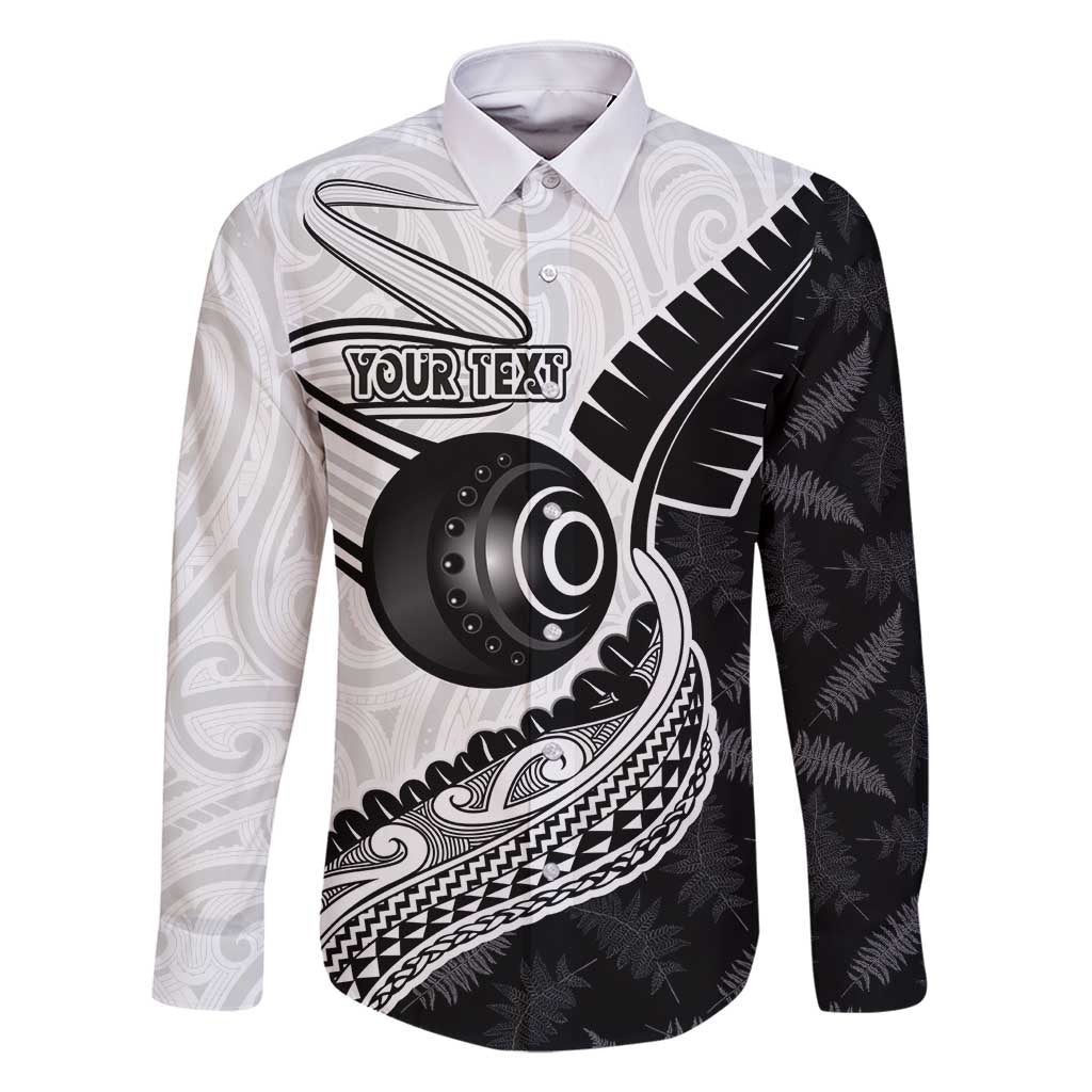 Personalised Aotearoa Lawn Bowls Family Matching Off Shoulder Short Dress and Hawaiian Shirt Maori and Silver Fern Half Style LT03 Dad's Shirt - Long Sleeve White - Polynesian Pride