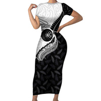 Personalised Aotearoa Lawn Bowls Family Matching Short Sleeve Bodycon Dress and Hawaiian Shirt Maori and Silver Fern Half Style LT03 Mom's Dress White - Polynesian Pride