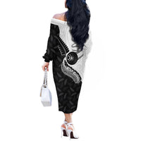 Personalised Aotearoa Lawn Bowls Off The Shoulder Long Sleeve Dress Maori and Silver Fern Half Style LT03 - Polynesian Pride