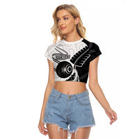 Personalised Aotearoa Lawn Bowls Raglan Cropped T Shirt Maori and Silver Fern Half Style LT03 Female White - Polynesian Pride