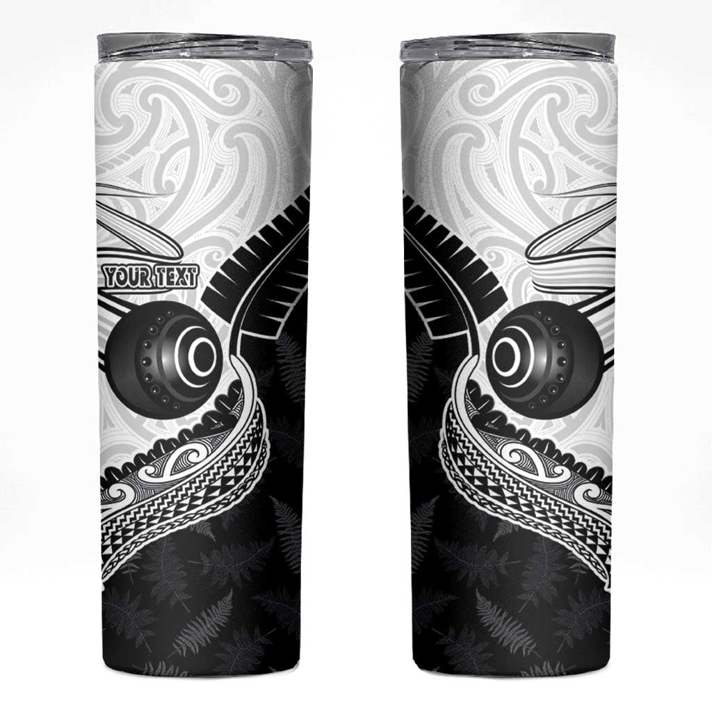 Personalised Aotearoa Lawn Bowls Skinny Tumbler Maori and Silver Fern Half Style LT03 White - Polynesian Pride