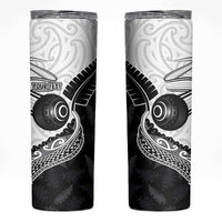 Personalised Aotearoa Lawn Bowls Skinny Tumbler Maori and Silver Fern Half Style LT03 White - Polynesian Pride