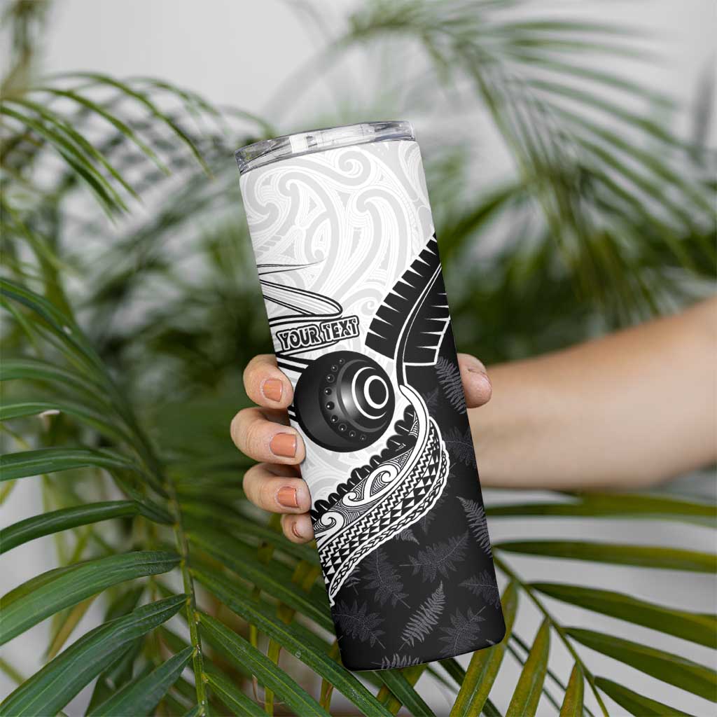 Personalised Aotearoa Lawn Bowls Skinny Tumbler Maori and Silver Fern Half Style LT03 - Polynesian Pride