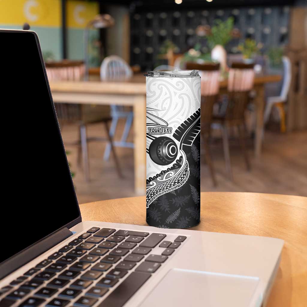 Personalised Aotearoa Lawn Bowls Skinny Tumbler Maori and Silver Fern Half Style LT03 - Polynesian Pride